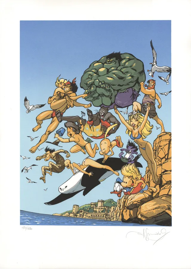 Attakus Guarnido Le Plongeon des héros sérigraphie 38x58