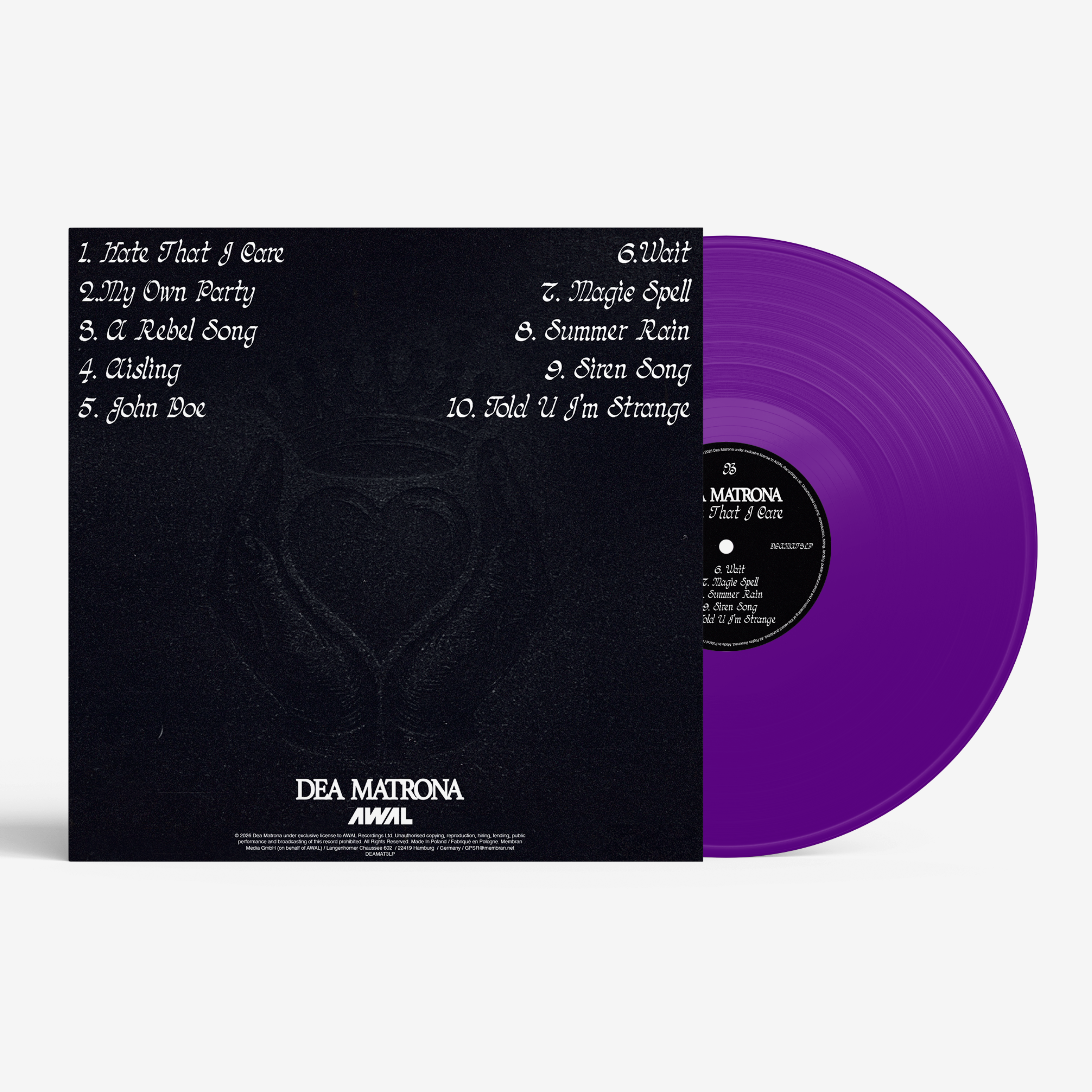 Dea Matrona Hate That I Care vinyle violet LP alt-rock