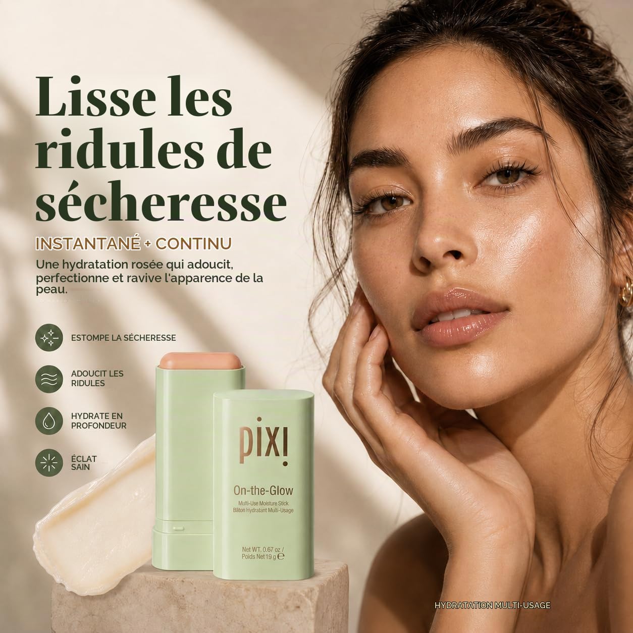 Pixi On-the-Glow Stick Hydratant Visage Transparent 19g Ginseng