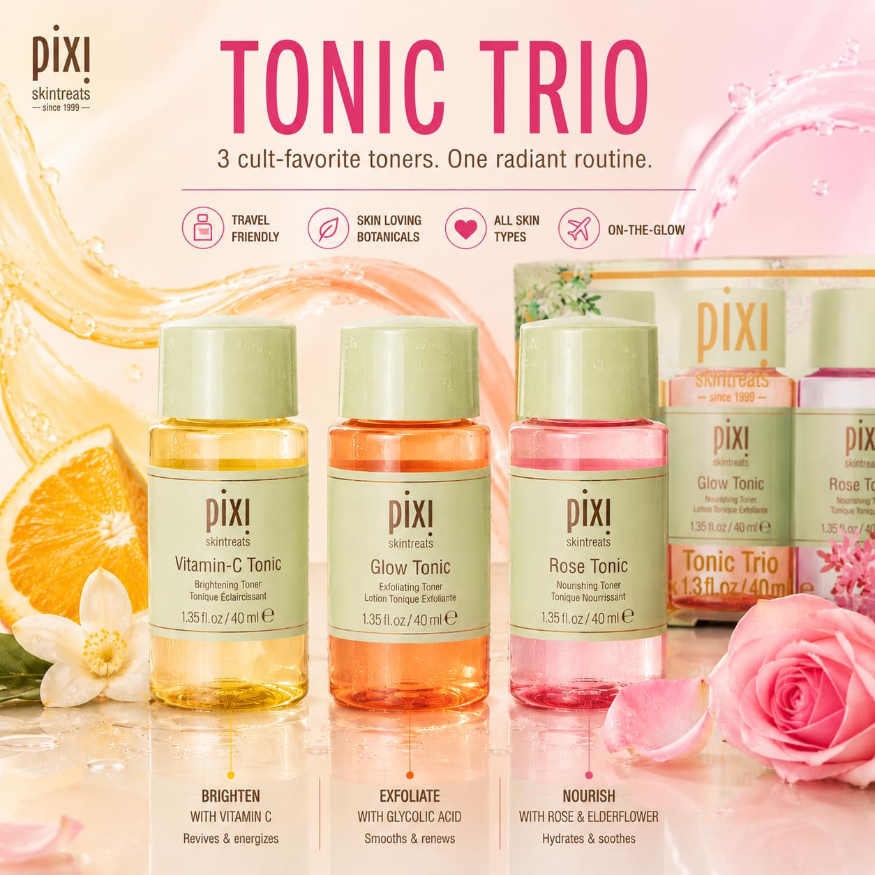 Pixi Glow Tonic trio lotion visage coffret 3 toniques