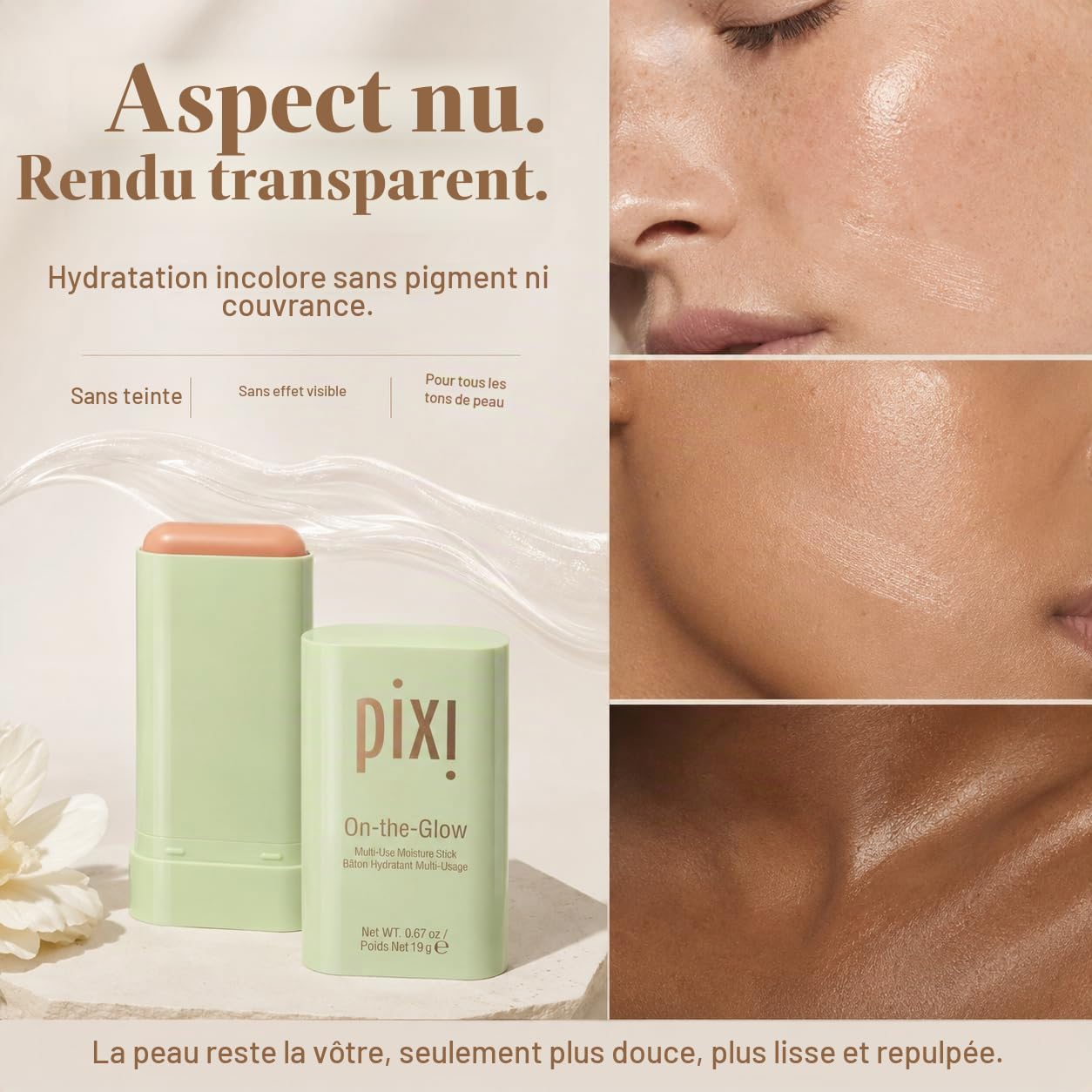 Pixi On-the-Glow Stick Hydratant Visage Transparent 19g Ginseng