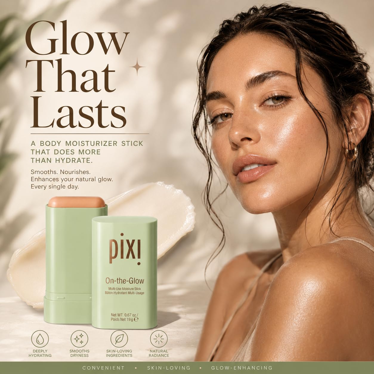 Pixi On-the-Glow Stick Hydratant Visage Transparent 19g Ginseng