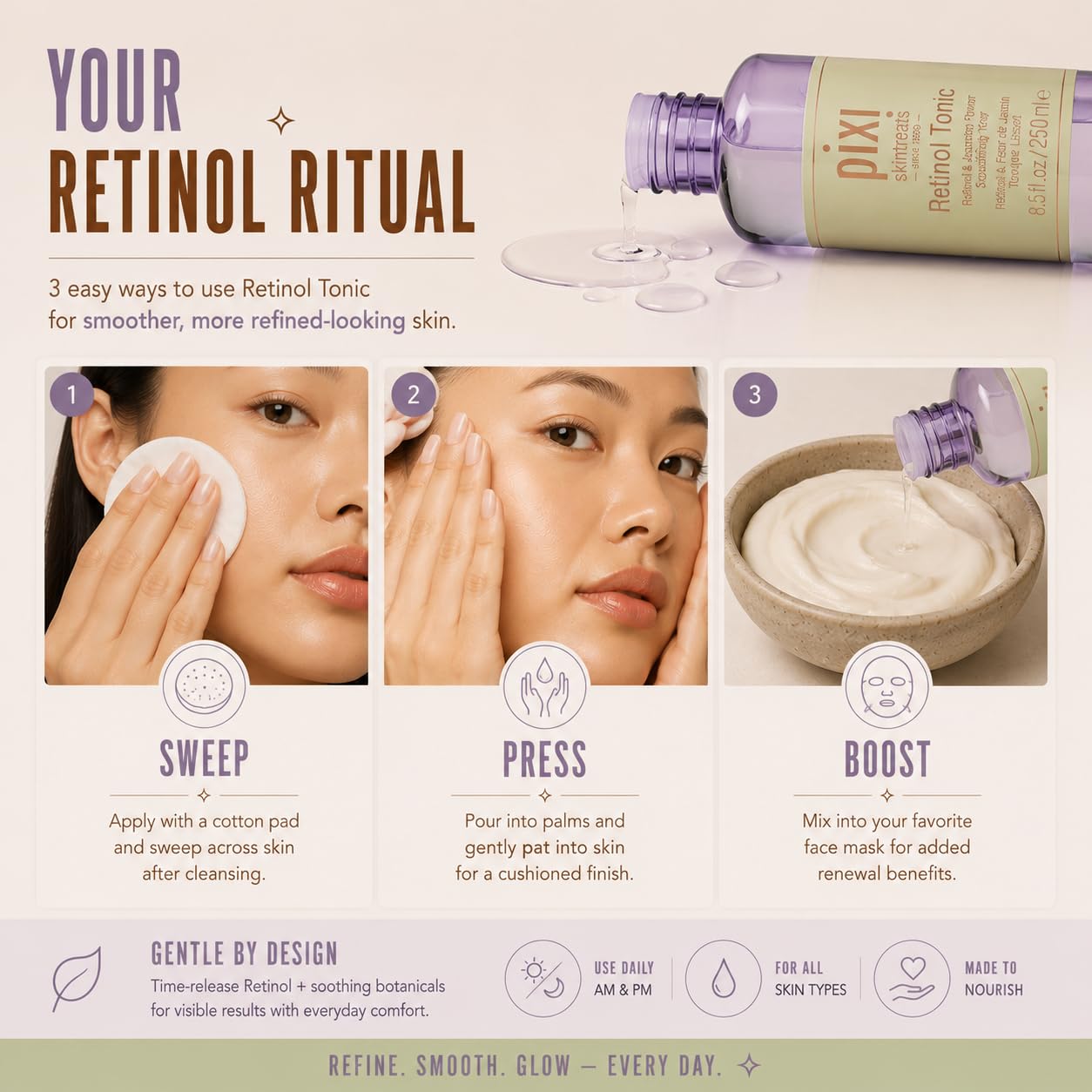 Pixi Retinol Tonic lotion visage rétinol 250 ml peptides