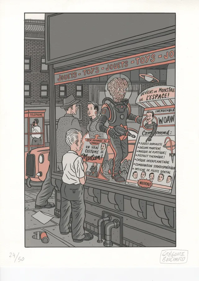 Attakus Bouchard Vers les mondes lointains affiche 30 x 40 cm signée